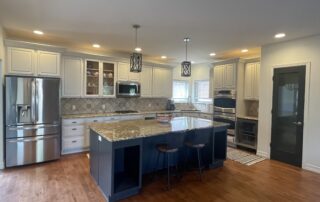 cabinet painting drawers and doors painted-in-white then black for island countertop